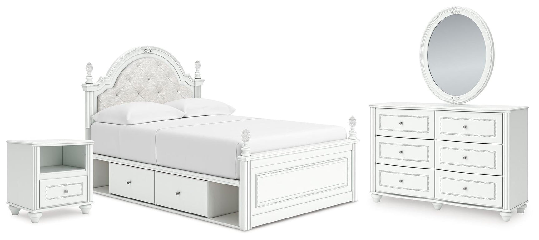 Kozlani White Upholstered Panel Storage Bedroom Set from Decor Furniture