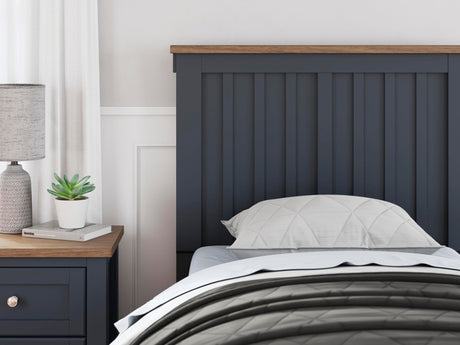 Landocken Brown/Blue Panel Bedroom Set Twin 3: Bed, Dresser, Mirror from Decor Furniture