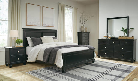 Lanolee Black Panel Bedroom Set Queen 5: Bed, Dresser, Mirror, Chest, NightStand from Decor Furniture