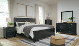 Lanolee Black Panel Bedroom Set King 5: Bed, Dresser, Mirror, Chest, NightStand from Decor Furniture