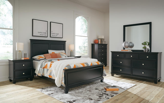 Lanolee Black Panel Bedroom Set Full 5: Bed, Dresser, Mirror, Chest, NightStand from Decor Furniture