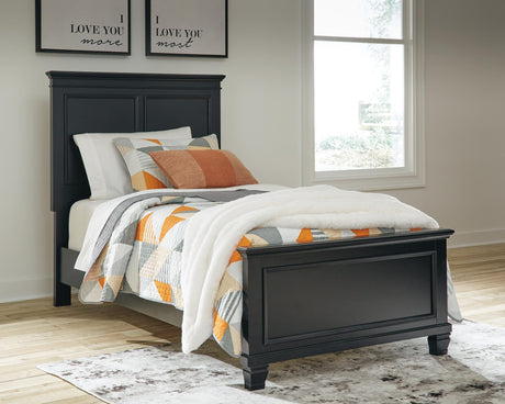 Lanolee Black Panel Bedroom Set Twin 3: Bed, Dresser, Mirror from Decor Furniture
