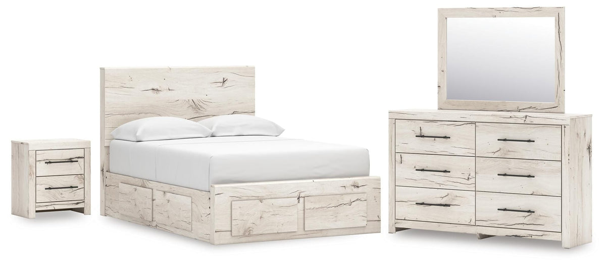 Lawroy Light Natural Panel Bedroom Set — 6-Drawer Footboard and Under-Bed Storage