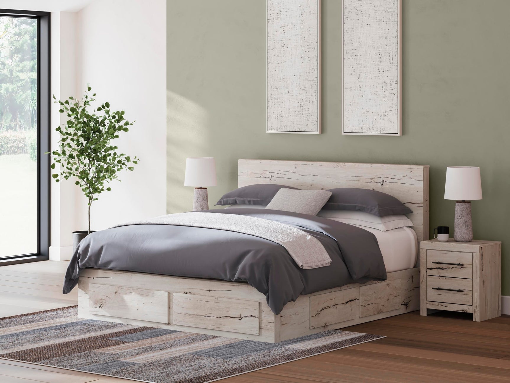 Lawroy Light Natural Panel Storage Bedroom Set 4 King 3: Bed, Dresser, Mirror from Decor Furniture