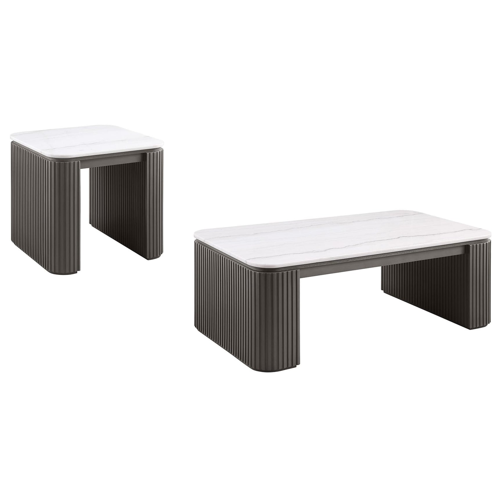 Lior 2-Piece Rectangular Marble Top Coffee and End Table Set Charcoal from Decor Furniture