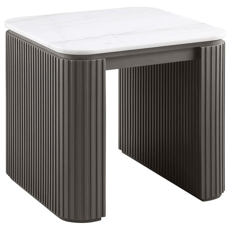 Lior 2-Piece Rectangular Marble Top Coffee and End Table Set Charcoal view 2
