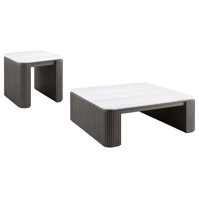 Lior 2-Piece Square Marble Top Coffee and End Table Set Charcoal from Decor Furniture