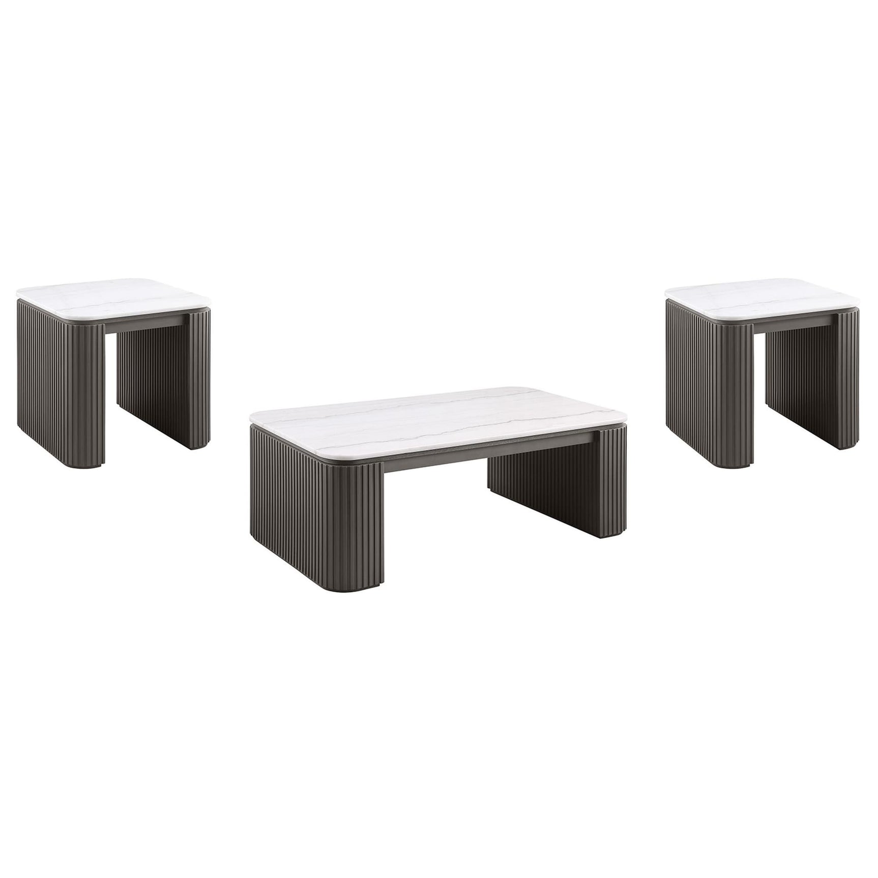 Lior 3-Piece Rectangular Marble Top Coffee and End Table Set Charcoal from Decor Furniture