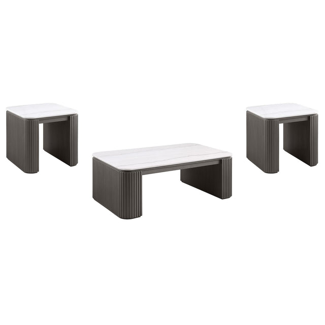 Lior 3-Piece Rectangular Marble Top Coffee and End Table Set Charcoal from Decor Furniture