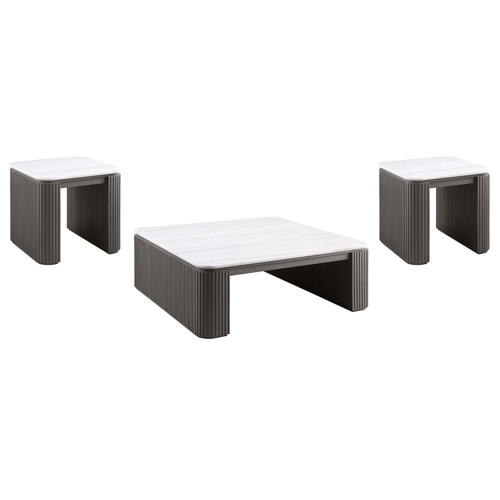 Lior 3-Piece Square Marble Top Coffee and End Table Set Charcoal from Decor Furniture