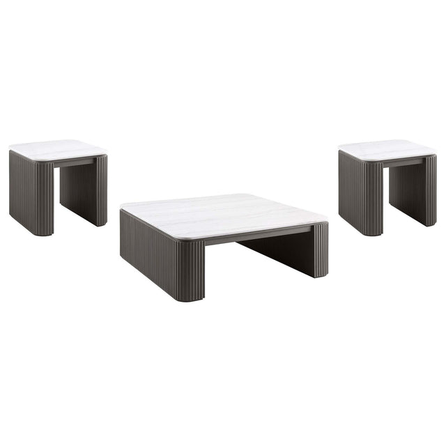 Lior 3-Piece Square Marble Top Coffee and End Table Set Charcoal from Decor Furniture