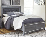 Lodanna Gray Panel Bedroom Set with Upholstered Bed and Storage Queen 4: Bed, Dresser, Mirror, NightStand from Decor Furniture