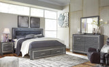 Lodanna Gray Panel Bedroom Set with Upholstered Bed and Storage King 5: Bed, Dresser, Mirror, Chest, NightStand from Decor Furniture