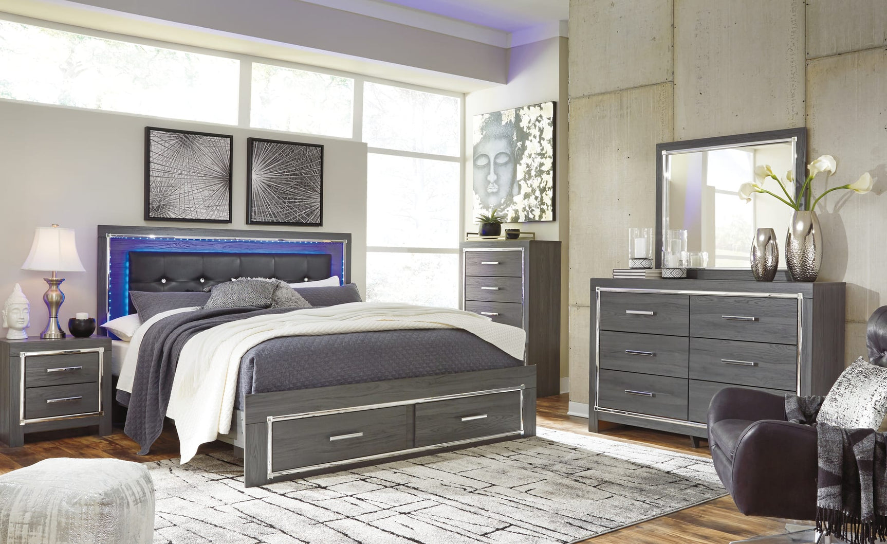 Lodanna Gray Panel Storage Bedroom Set - Multiple Sizes & Pieces King 3: Bed, Dresser, Mirror from Decor Furniture
