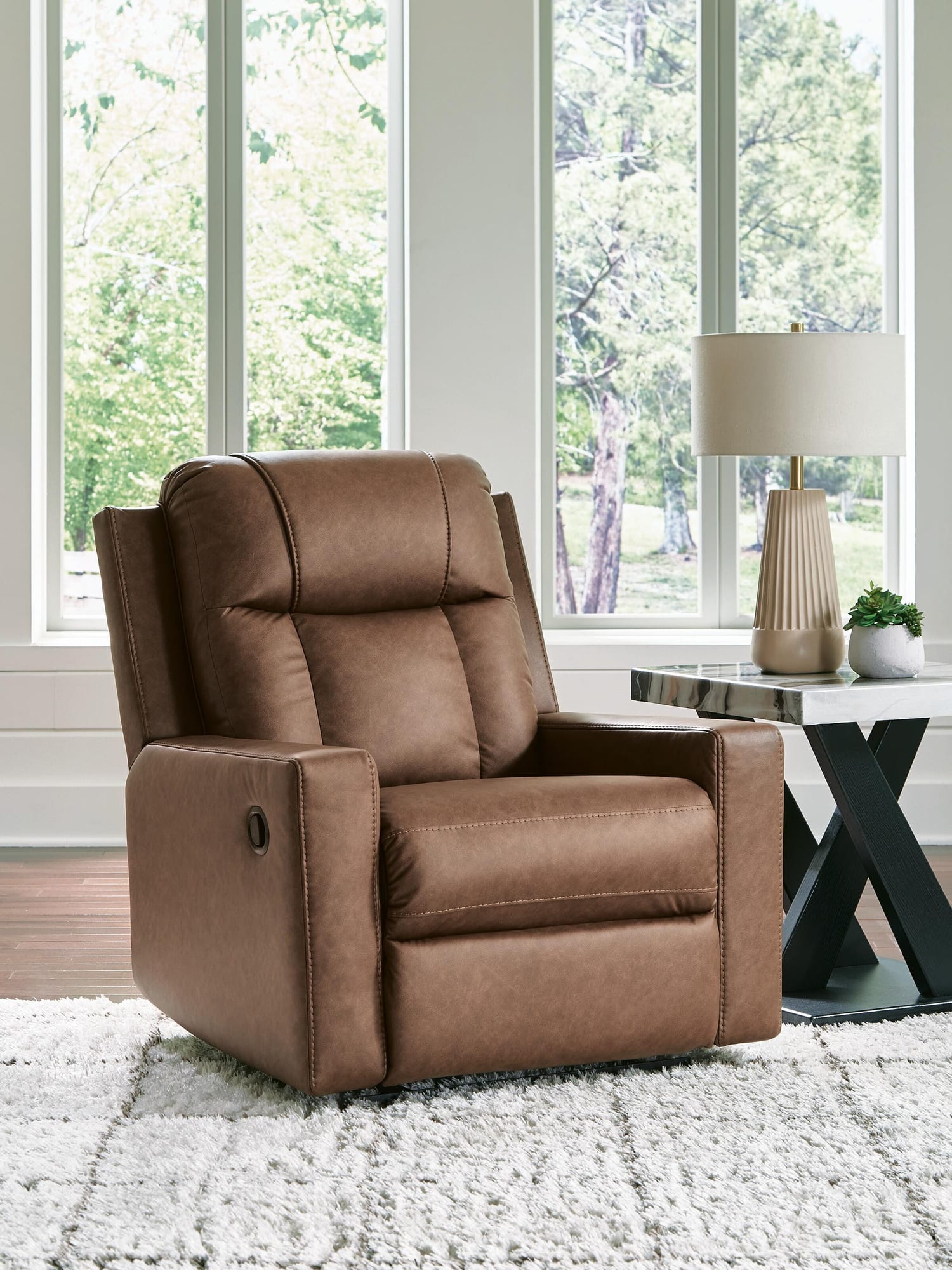 Mackmenville Caramel Faux Leather Recliner view 6