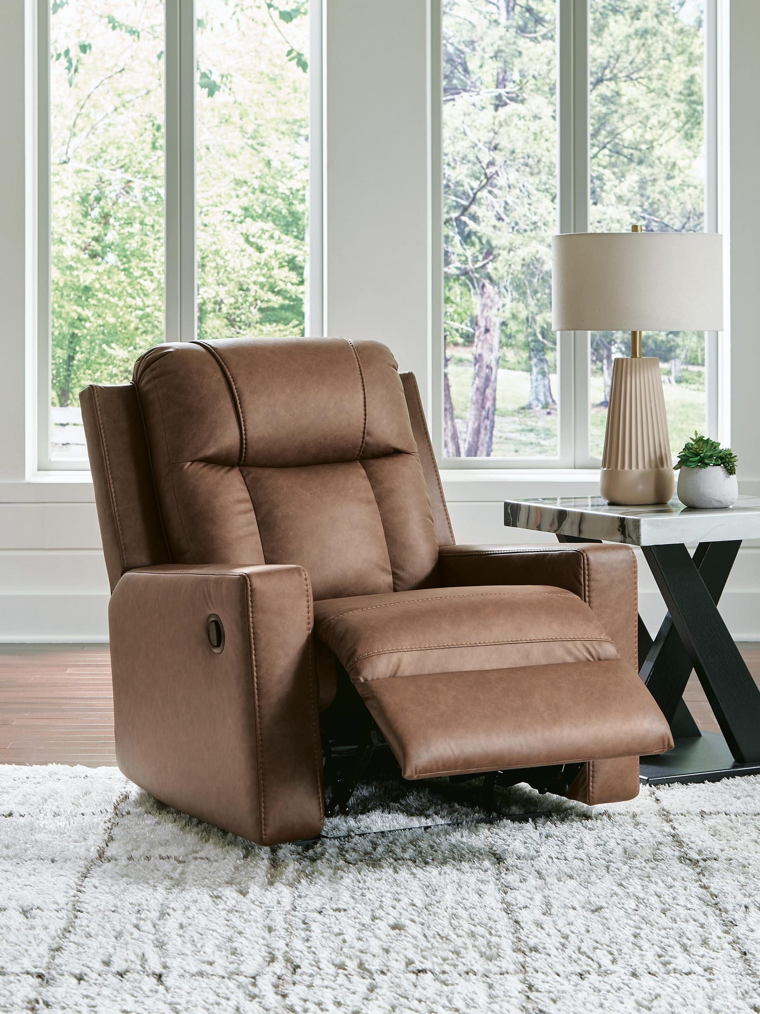 Mackmenville Caramel Faux Leather Recliner view 7