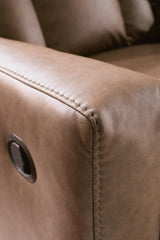 Mackmenville Caramel Faux Leather Reclining Loveseat with Console view 2