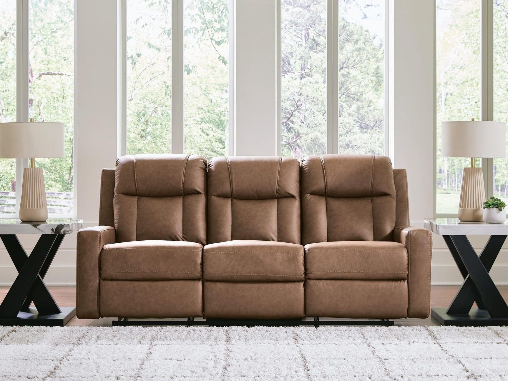 Mackmenville Caramel Faux Leather Reclining Sofa view 6