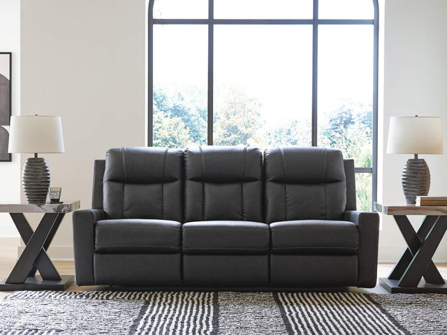 Mackmenville Carbon Faux Leather Reclining Sofa view 6