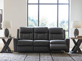 Mackmenville Carbon Faux Leather Reclining Sofa view 7