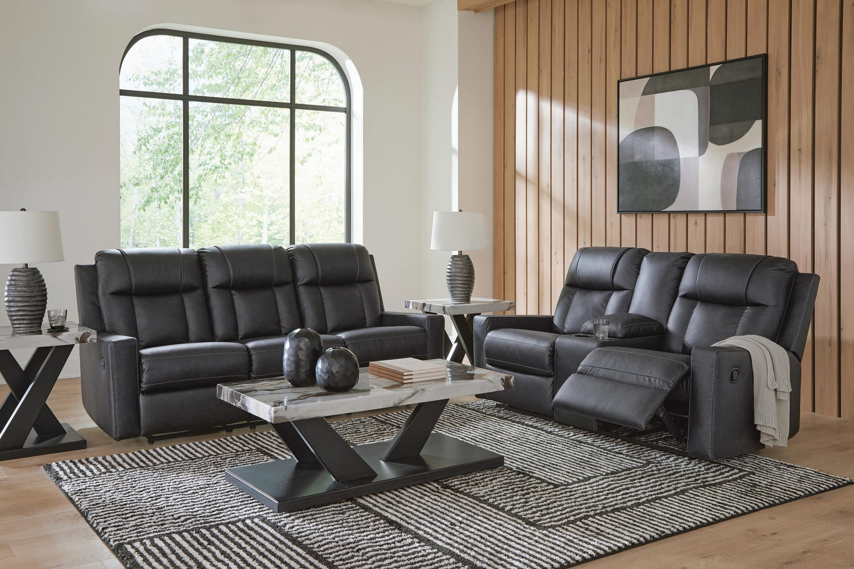 Mackmenville Carbon Reclining Sofa and Reclining Loveseat with Console from Decor Furniture