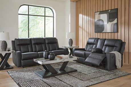 Mackmenville Carbon Reclining Sofa and Reclining Loveseat with Console from Decor Furniture