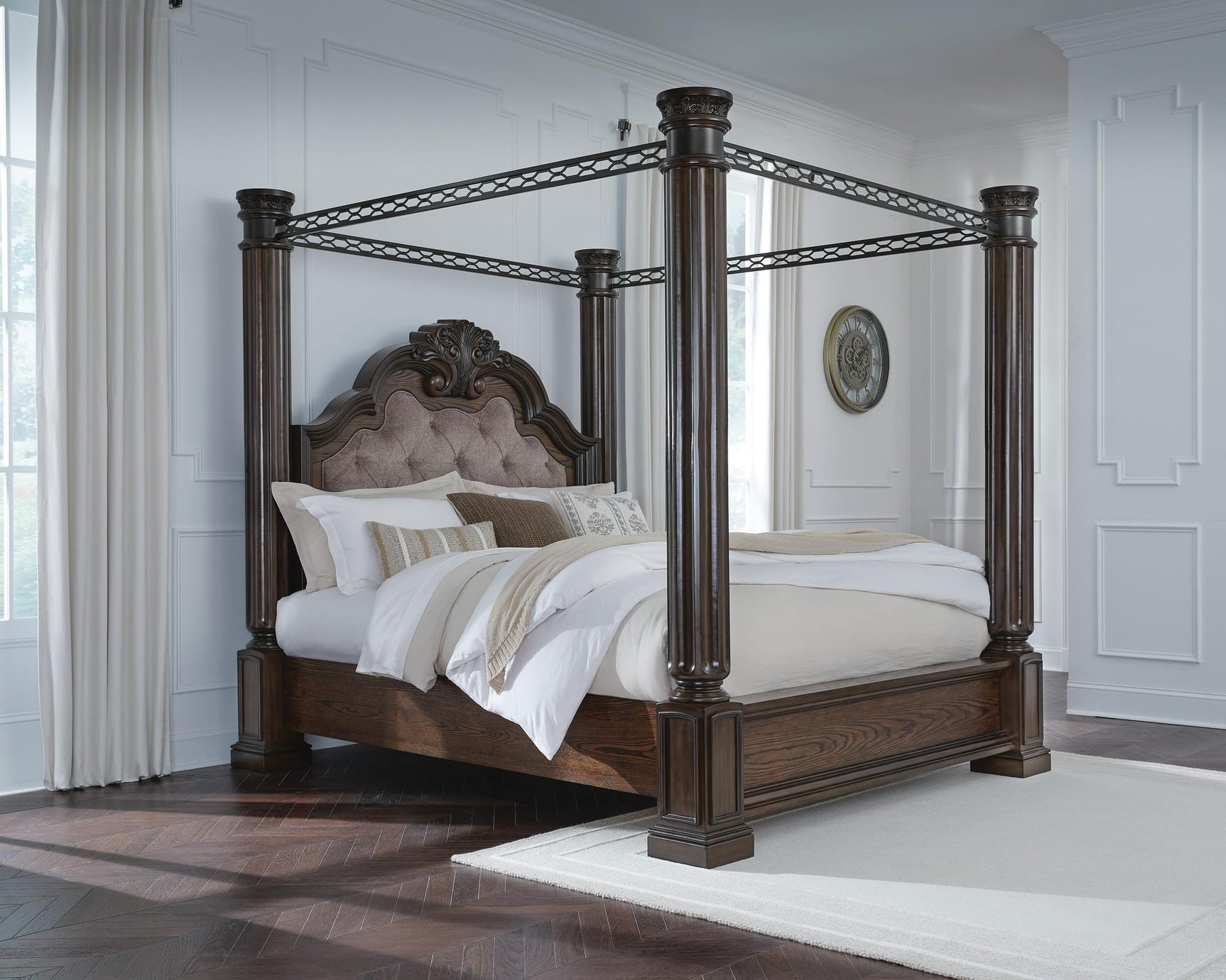 Maylee Dark Brown Canopy Bedroom Set Queen 3: Bed, Dresser, Mirror from Decor Furniture