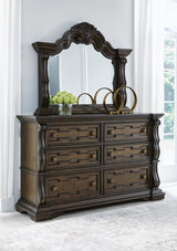 Maylee Dark Brown Upholstered Bedroom Set Queen 4: Bed, Dresser, Mirror, Chest from Decor Furniture