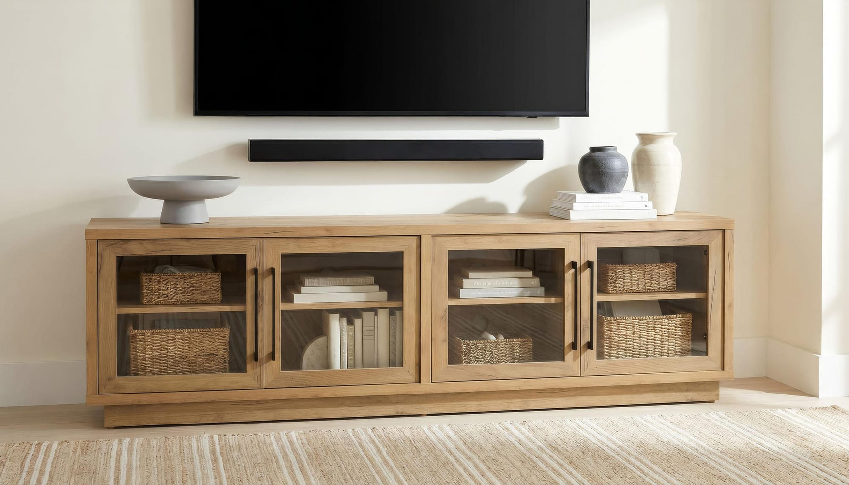 Medina 4-Door TV Stand for TVs up to 85 Inches Golden Oak view 2