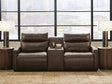 ModZ Chocolate 3-Piece Power Reclining Sectional Loveseat with Audio Console from Decor Furniture