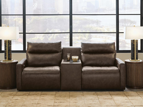 ModZ Chocolate 3-Piece Power Reclining Sectional Loveseat with Audio Console from Decor Furniture