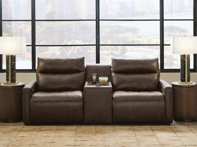 ModZ Chocolate 3-Piece Power Reclining Sectional Loveseat with Audio Console from Decor Furniture