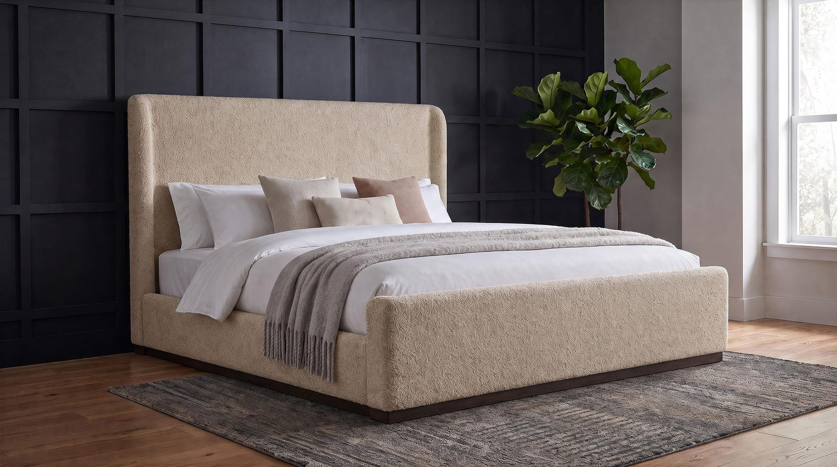 Nala Eastern King Fabric Upholstered Platform Bed Tan view 2