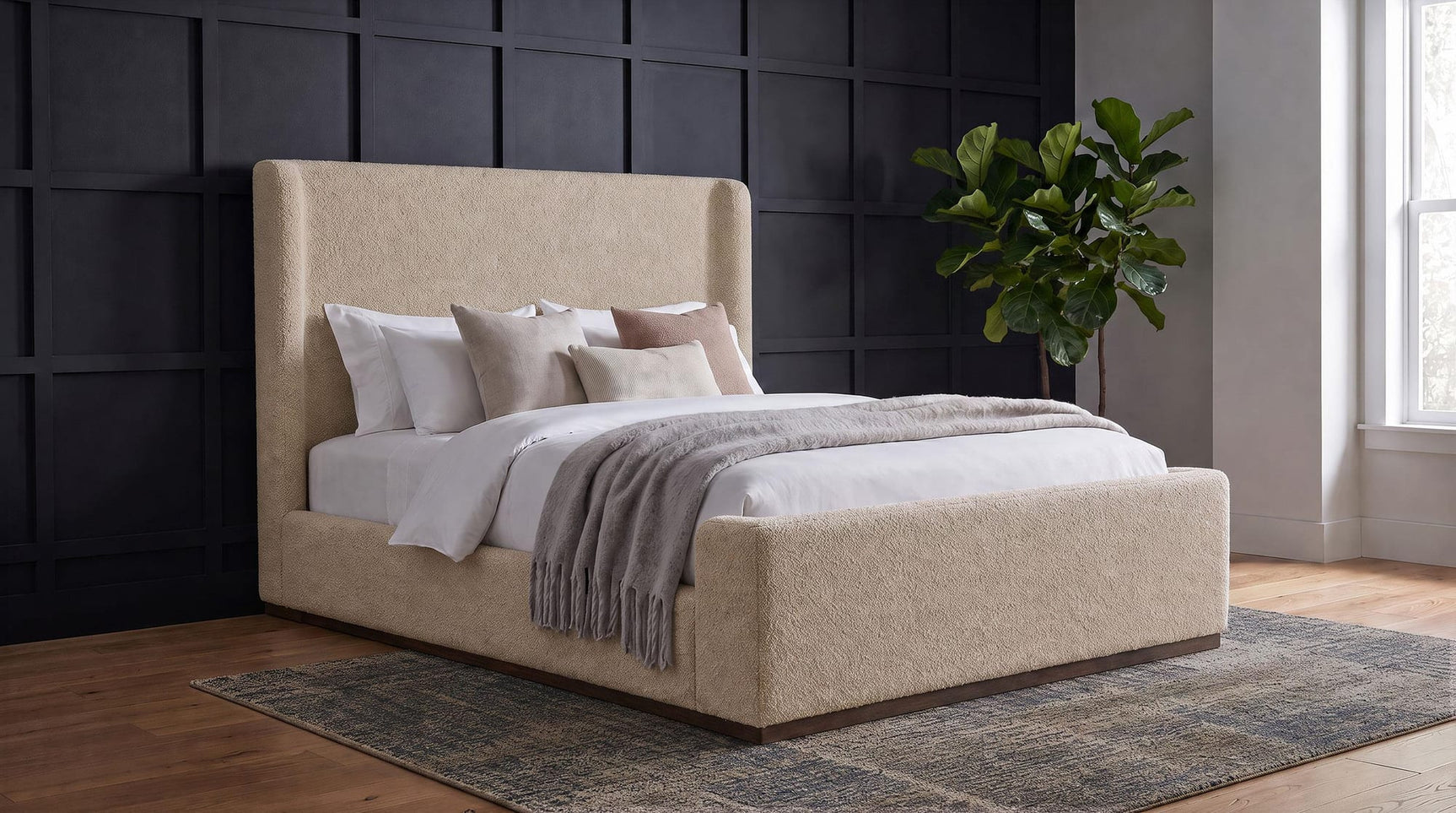 Nala Queen Fabric Upholstered Platform Bed Tan view 2