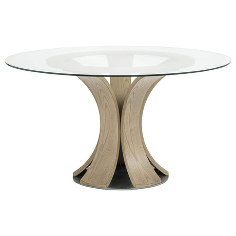 Naser 48-inch Round Glass Top Dining Table Light Oak from Decor Furniture