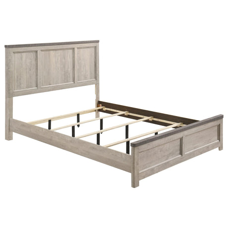 Nevado Farmhouse Eastern King Panel Bed Grey and Weathered Taupe from Decor Furniture