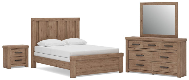 Oliandon Light Brown Panel Bed. Dresser, Mirror Bedroom Set from Decor Furniture