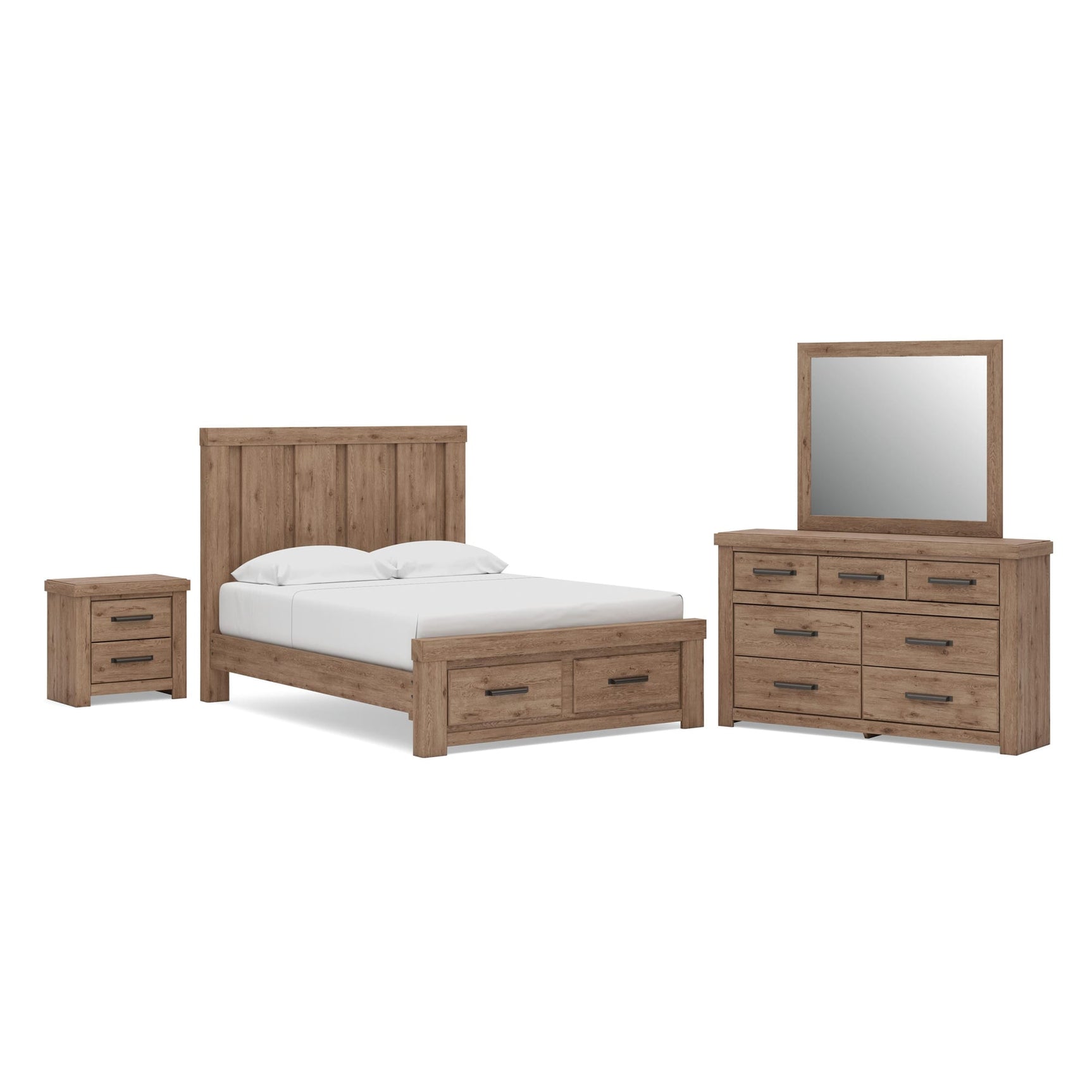 Oliandon Light Brown Panel Storage Bed. Dresser, Mirror Bedroom Set view 2