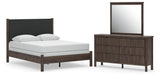 Pamytta Brown Upholstered Panel Bedroom Set Queen 3: Bed, Dresser, Mirror from Decor Furniture