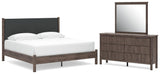 Pamytta Brown Upholstered Platform Bedroom Set King 3: Bed, Dresser, Mirror from Decor Furniture