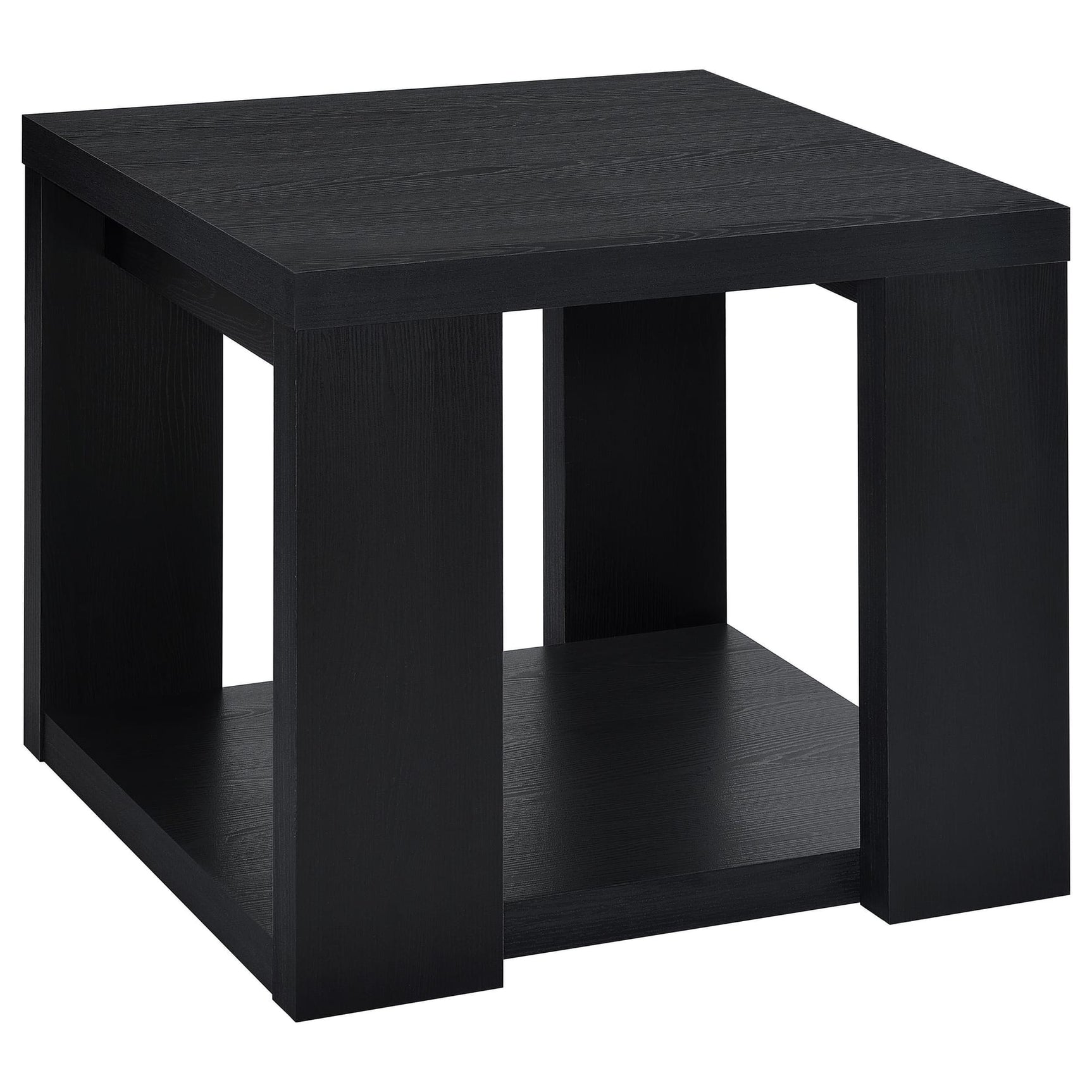 Pavone 2-Piece Transitional Coffee and End Table Set with Shelves Black view 3