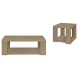 Pavone 2-Piece Transitional Coffee and End Table Set with Shelves Latte view 2