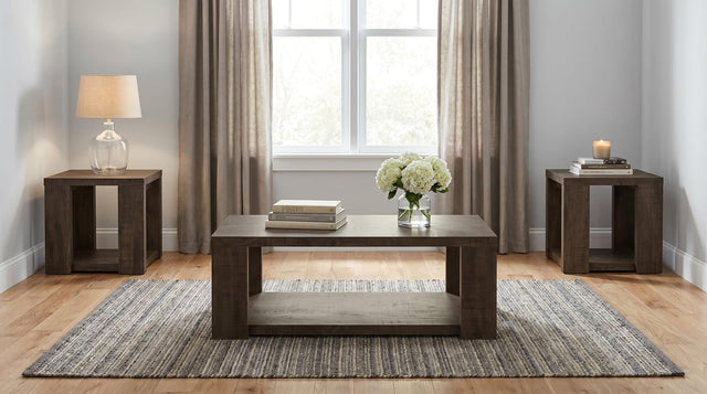 Pavone 3-Piece Coffee and End Table Set with Open Shelves Dark Rustic Mango from Decor Furniture