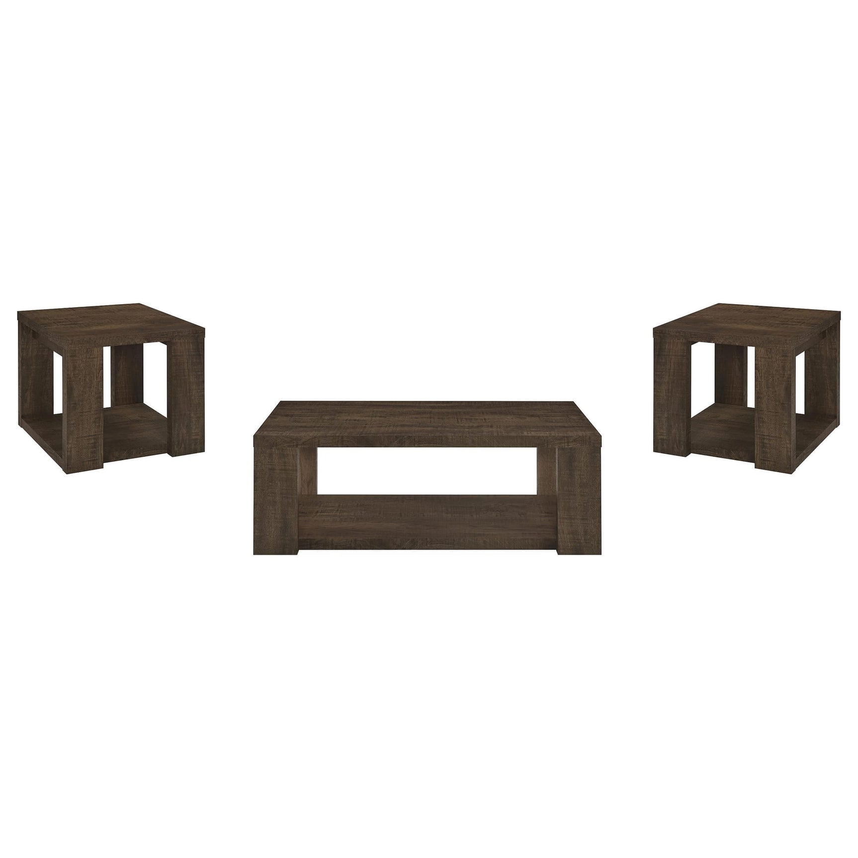 Pavone 3-Piece Coffee and End Table Set with Open Shelves Dark Rustic Mango view 2