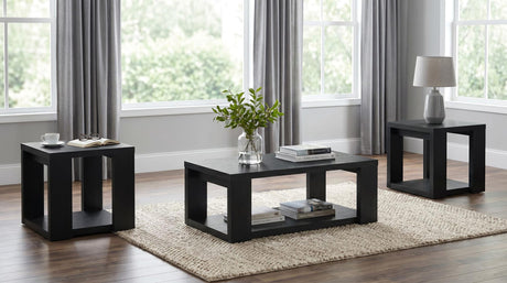 Pavone 3-Piece Transitional Coffee and End Table Set with Shelves Black from Decor Furniture