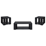 Pavone 3-Piece Transitional Coffee and End Table Set with Shelves Black view 2