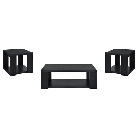 Pavone 3-Piece Transitional Coffee and End Table Set with Shelves Black view 2