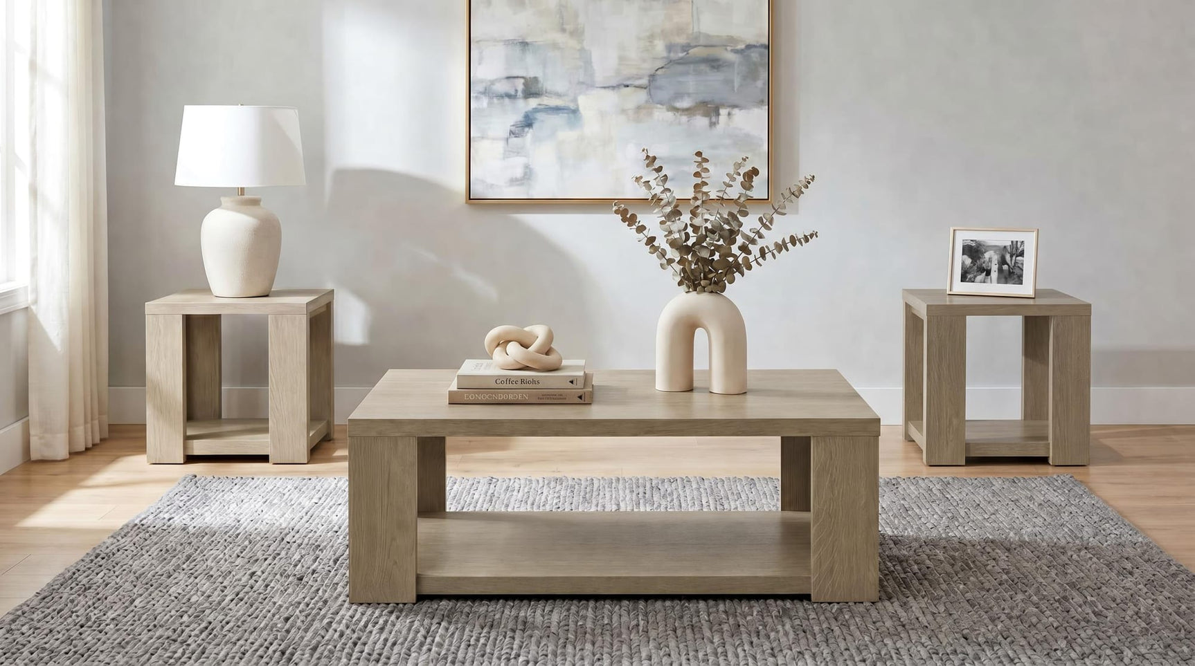 Pavone 3-Piece Transitional Coffee and End Table Set with Shelves Latte from Decor Furniture