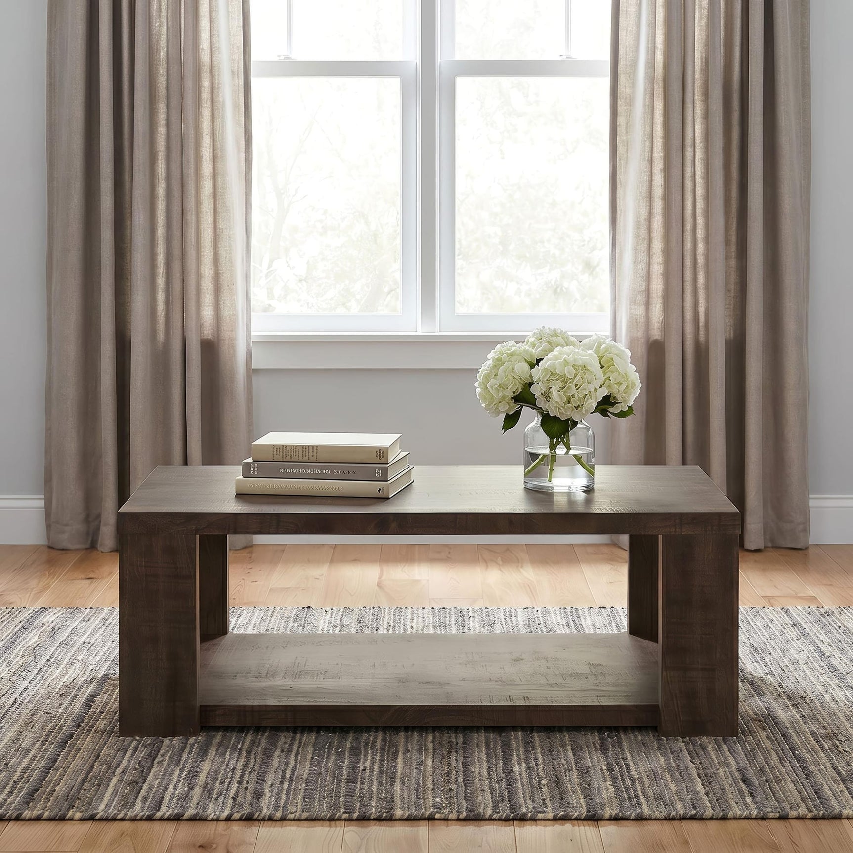 Pavone Rectangular Coffee Table with Open Lower Shelf Dark Rustic Mango view 2