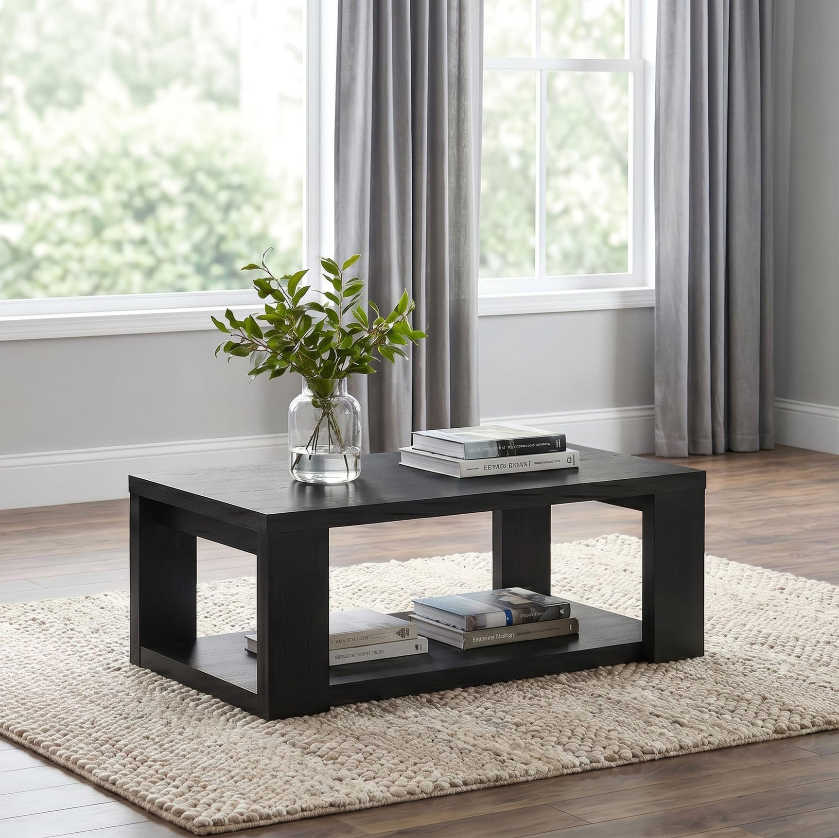Pavone Transitional Rectangular Coffee Table with Open Lower Shelf Black view 2